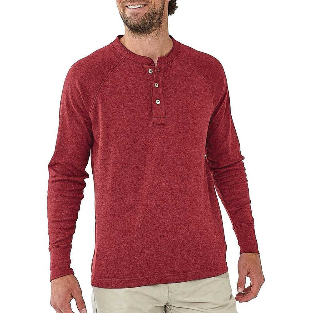 Vince Men’s Henley Top Cotton Quiet Luxury Classic Preppy Dark Red‎ XL